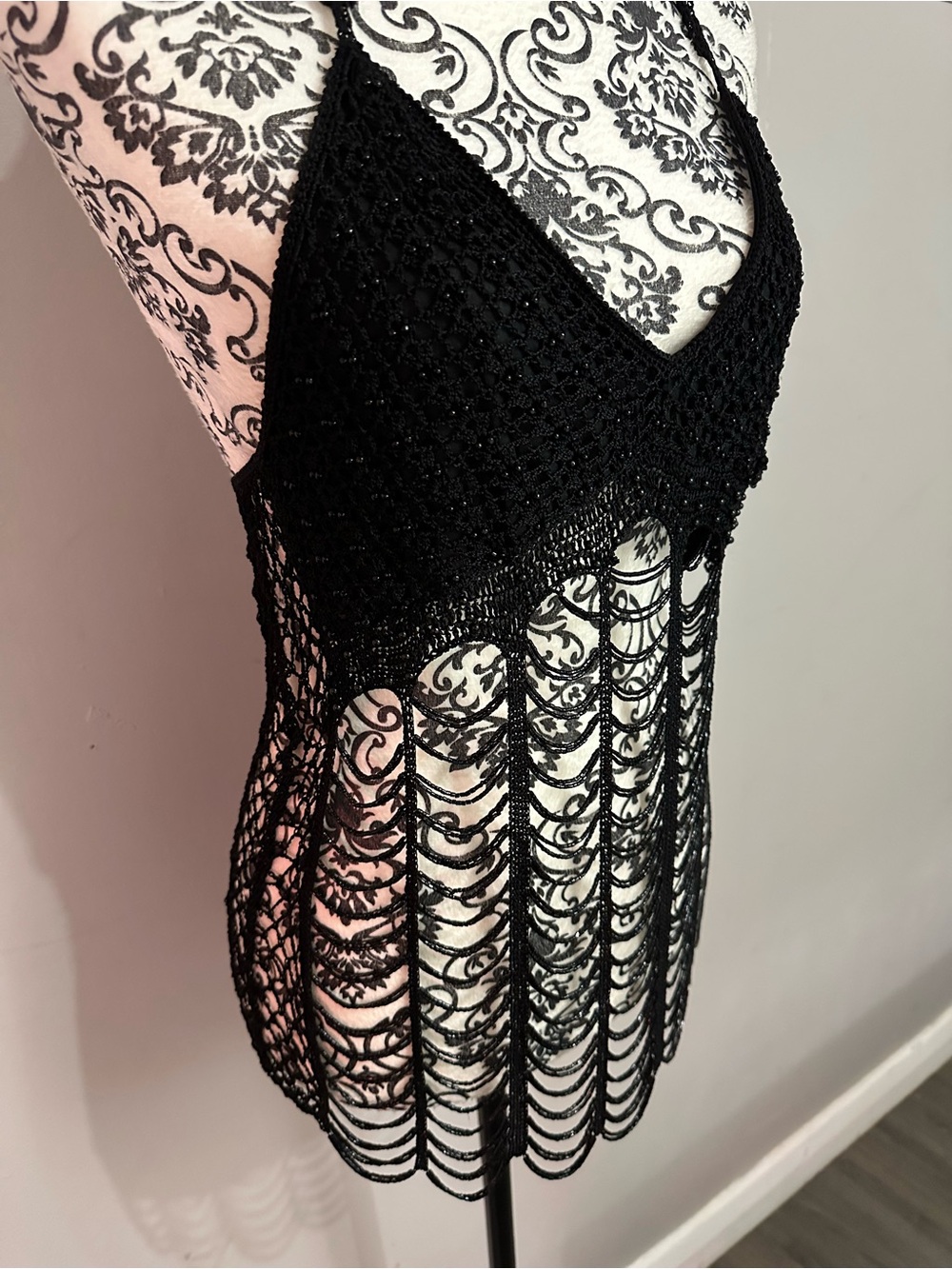 Black Crochet Beaded Top - Picture 2 of 5